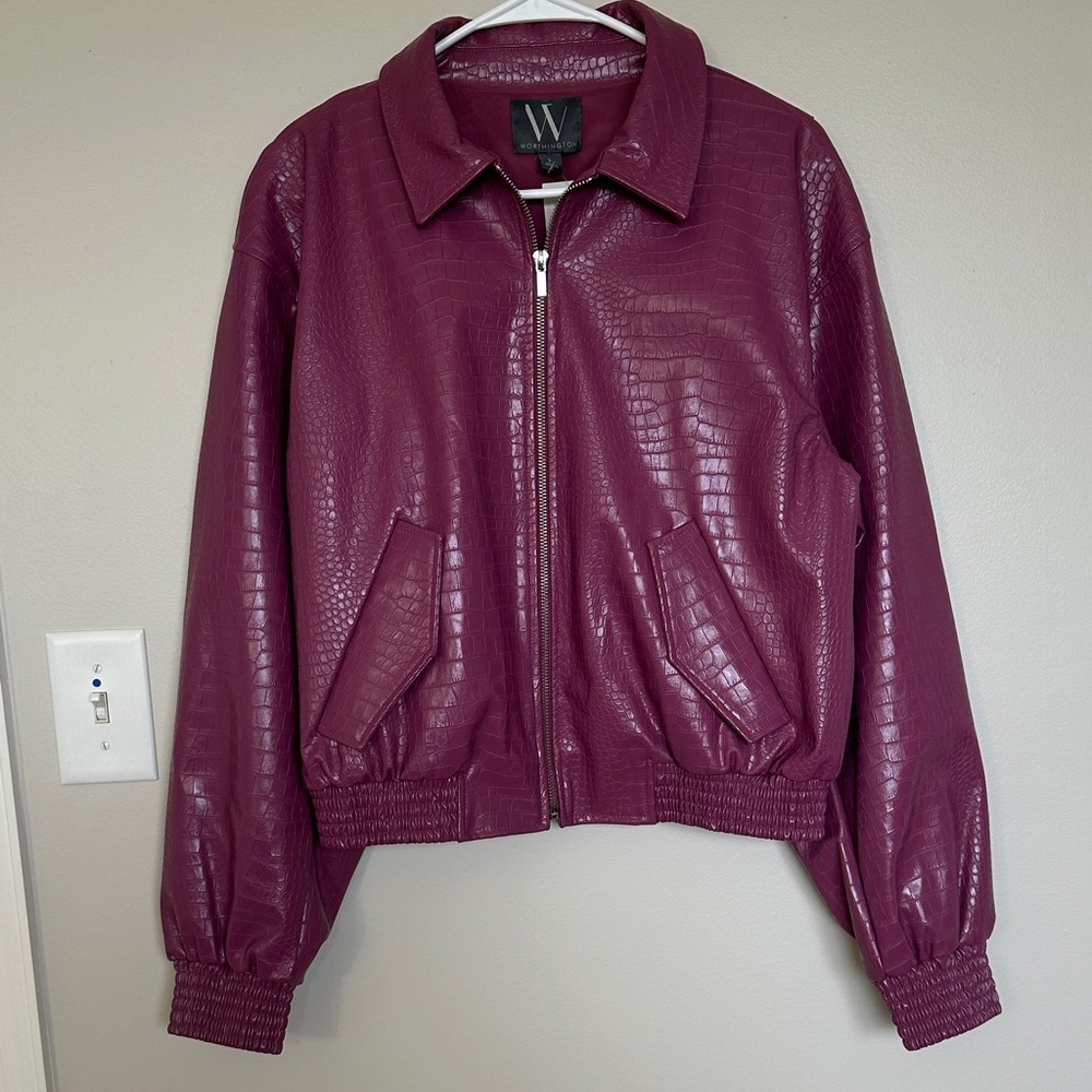 Worthington Womens Faux Leather Midweight
Bomber Jacket  - Brand new